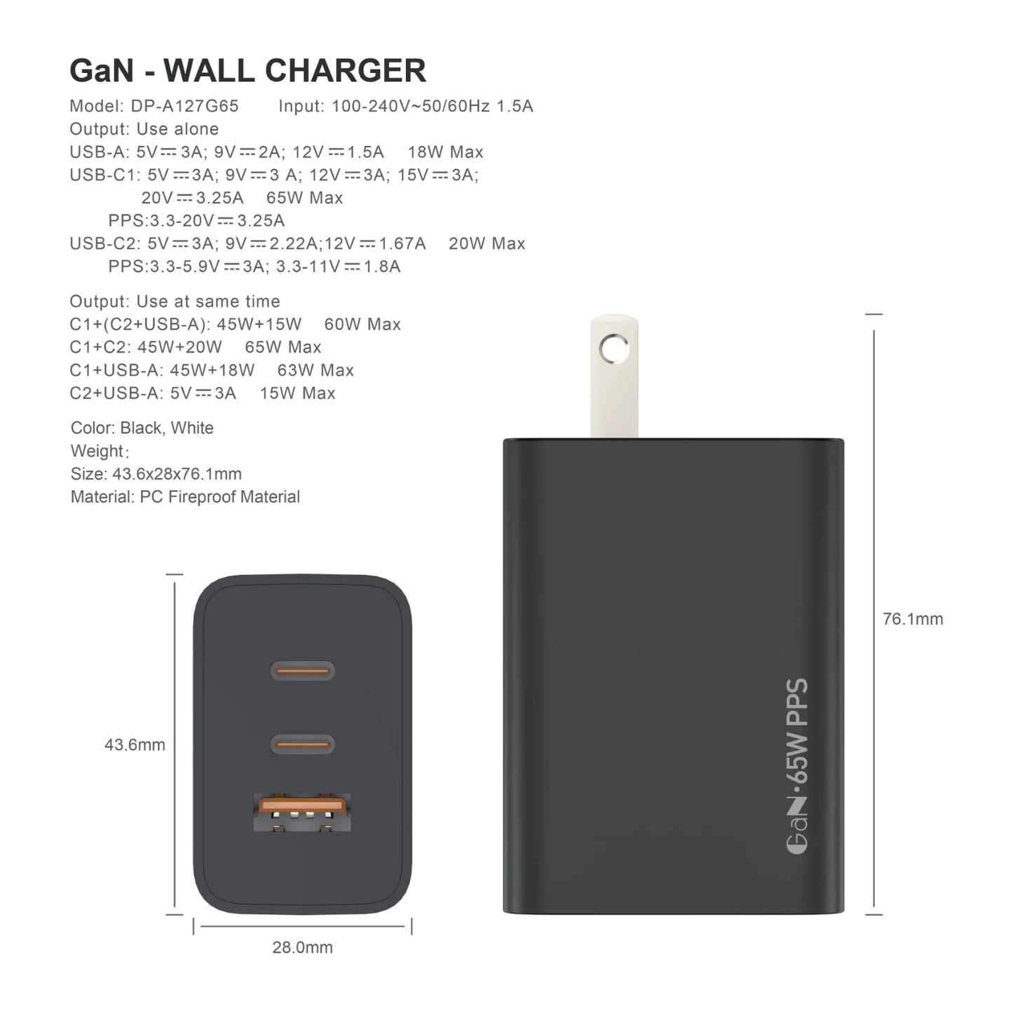 65W GAN 3 Port Charger