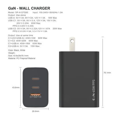 65W GAN 3 Port Charger